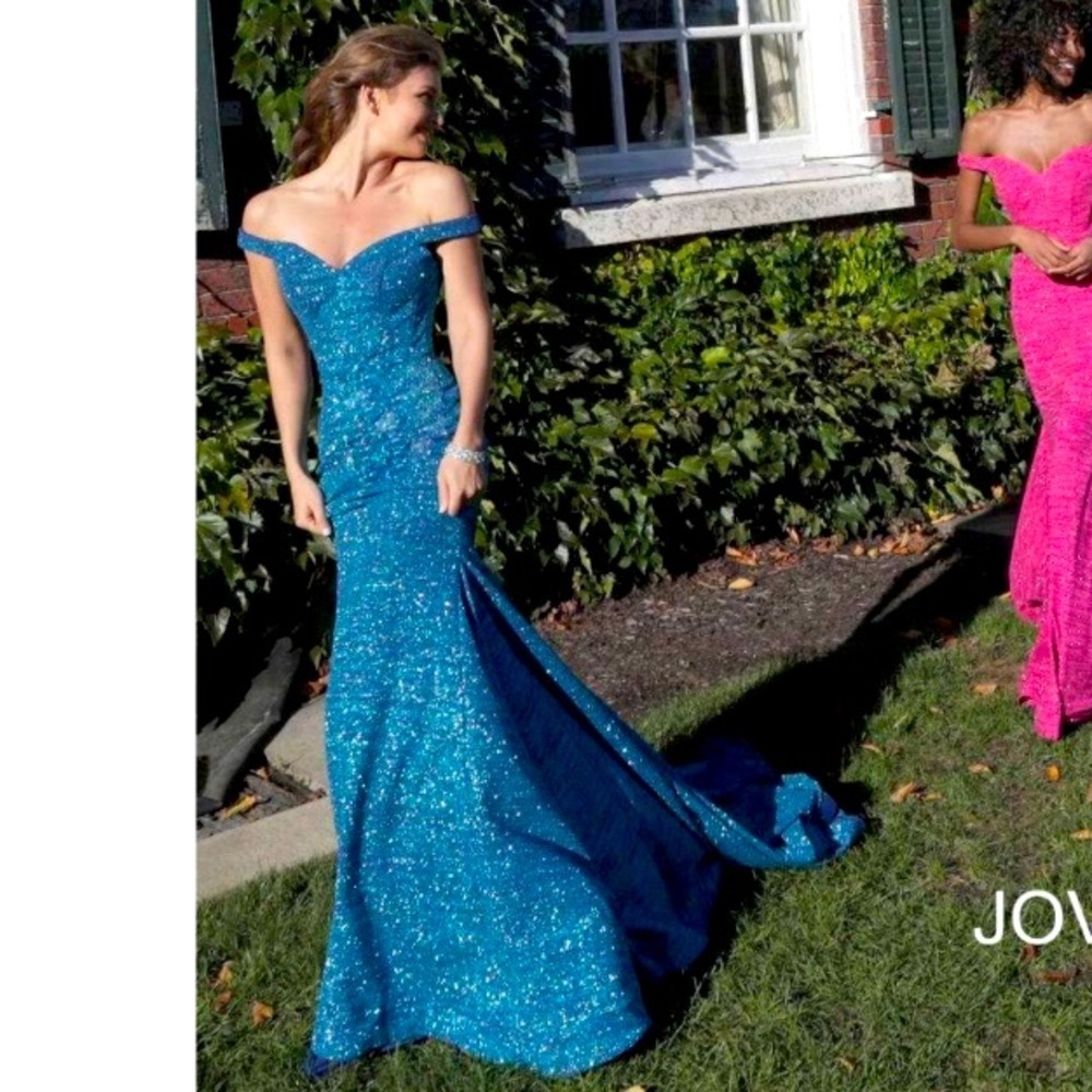 Gala Dress Royal Blue Glitter Off the Shoulder Side Split 🤩